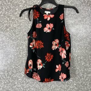 14th & Union Black & Pink Floral Sleeveless Blouse - Size 8 - Shoulder Tie Top